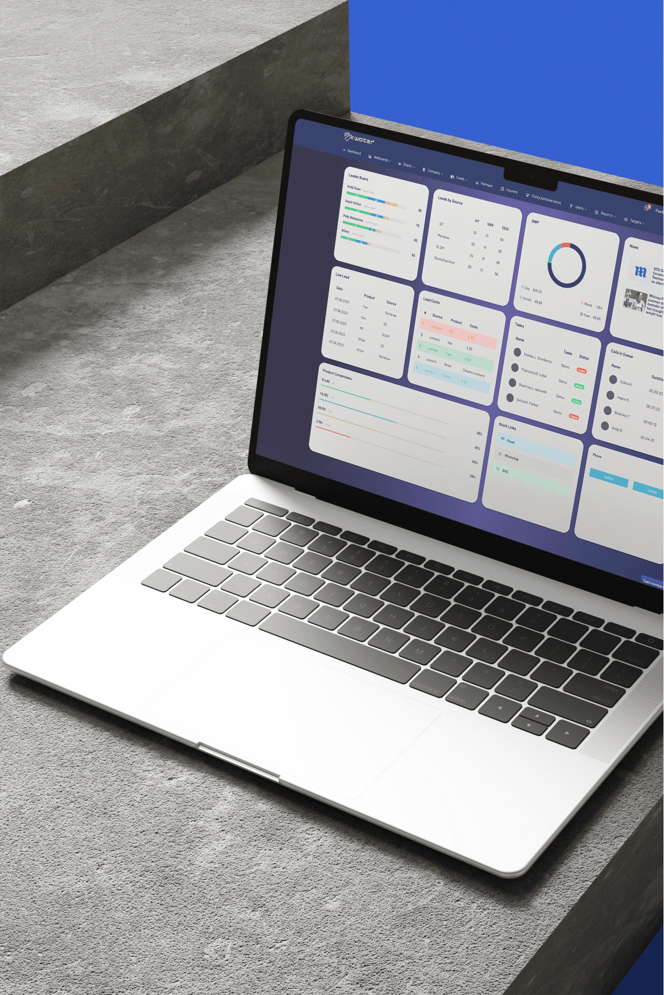 The Kwoter system running on a laptop